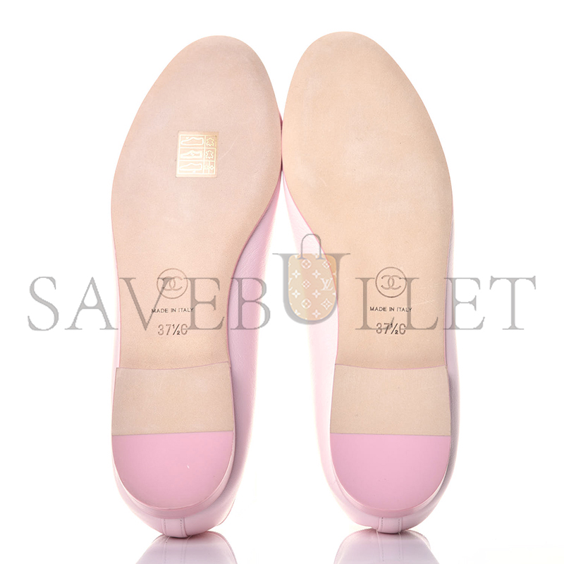 CHANEL LAMBSKIN CC CAP TOE BALLERINA FLATS LIGHT PINK 763271